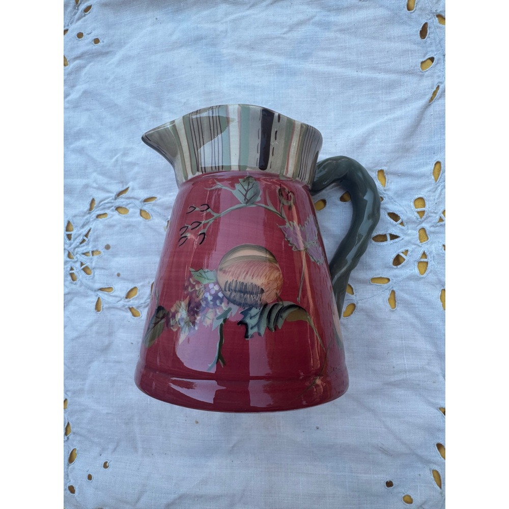 Tracy Porter Octavia Hill Collection Red Floral Fruit Ceramic Pitcher Vase Cream